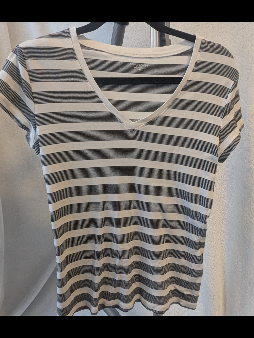 Massini Striped V-Neck Tee - White & Black